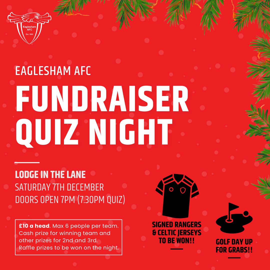 Eaglesham AFC are hosting a quiz and raffle night. 

You don't need to be there in person to win any of the fantastic raffle prizes: signed &amp; framed Celtic &amp; Rangers tops,golf days,meals out,personal training &amp; much more!

Click the link to be in the draw:
pay.gocardless.com/BRT0003HAK2NCF3