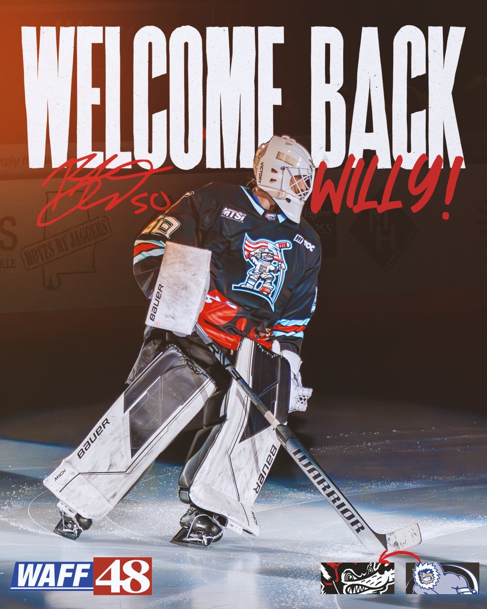 HuntsvilleHavoc's tweet photo. Welcome back, Willy 👋

G Brian Wilson has returned from his call-up in Jacksonville (ECHL) after appearing in one game for the Icemen! He earned his first career ECHL win with a .949 save percentage!

Every transaction this season is brought to you by @waff48! https://t.co/aYE2mitfoU