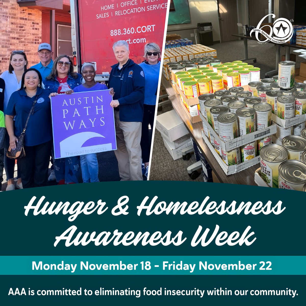 AAA is addressing Homelessness &amp; Hunger challenges through our Food Drive, which has raised $1M+ to provide meals for Austin families, and upcoming 2025 sessions to help members support unhoused neighbors. Together, we can make a difference! #NHHWeek #EndHunger #EndHomelessness