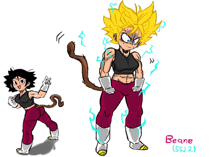 I'm thinking about revitalizing my old Saiyan ocs by making them ONE person.

Taking Beane's amazing design and giving her Jicama's name and personality. 