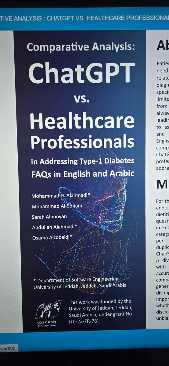 MalsofianiAR's tweet photo. الموهوبين عبدالله وأسامه تخرجوا من الثانوية وبدؤوا العمل على دراسة بحثية عن دور تقنيات الذكاء الاصطناعي في الإجابة على أسئلة مصابي السكري النوع الأول في السعودية…

✔️ اليوم قدموا نتائج الدراسة السعودية مع بقية الفريق الرائع في مؤتمر عالمي خاص بتقنيات السكري👏🏼

رافعين رؤوسنا 🙏🏼🇸🇦 https://t.co/feRHm9P93o
