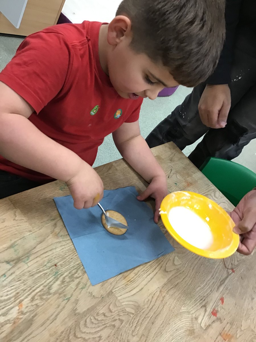 LapagePrimary's tweet photo. As part of learning linked to Children in need,  the children in Nurture practiced their palmer grasp skills to make spots on Pudsey Bear's bandana. They also decorated biscuits using icing sugar and chocolate.
#LapagePrimary #Pudseybear #learning https://t.co/Rg90oFGUc5
