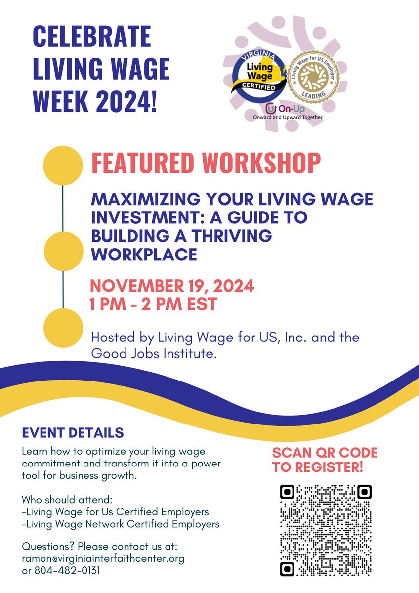 Happy Living Wage Week 2024! Our partners at Living Wage for Us are hosting a webinar for Living Wage Network Certified Employers tomorrow, Nov. 19th at 1 pm EST! Visit this link to learn more and register: buff.ly/3OgZBrA