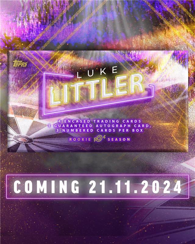 Topps_UK's tweet image. 🎯 Each premium #lukelittler set will contain four encased cards inside a premium presentation case.

Beyond a guaranteed on-card autograph, each premium box could also include numbered parallel cards, relic cards featuring pieces of Littler’s actual shirt, or, a for the first…