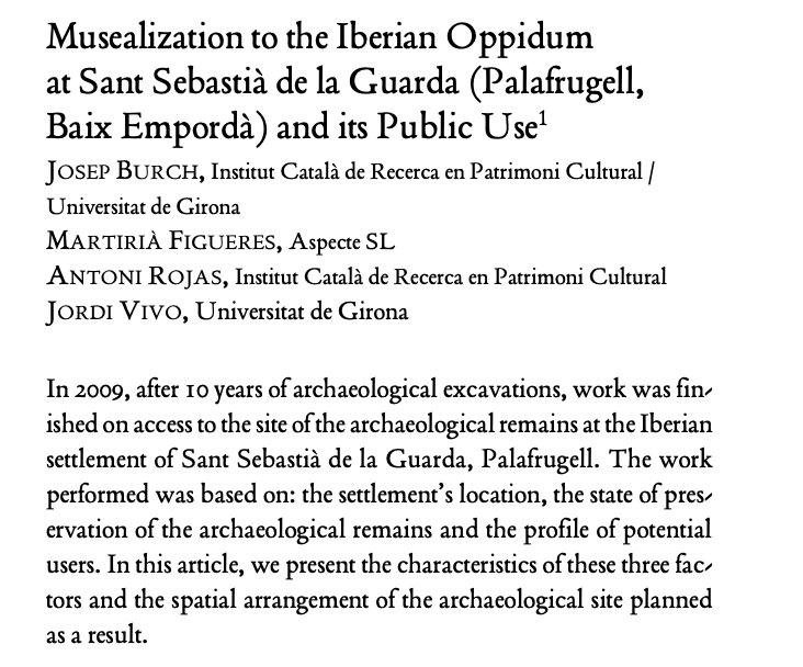 En processos de patrimonialització, la museïtzació de jaciments arqueològics facilita la seva difusió. Actualment el jaciment de Sant Sebastià de la Guarda és visitable amb accés lliure, amb panells interpretatius basats en una pregunta i una resposta.
acortar.link/VybM3v