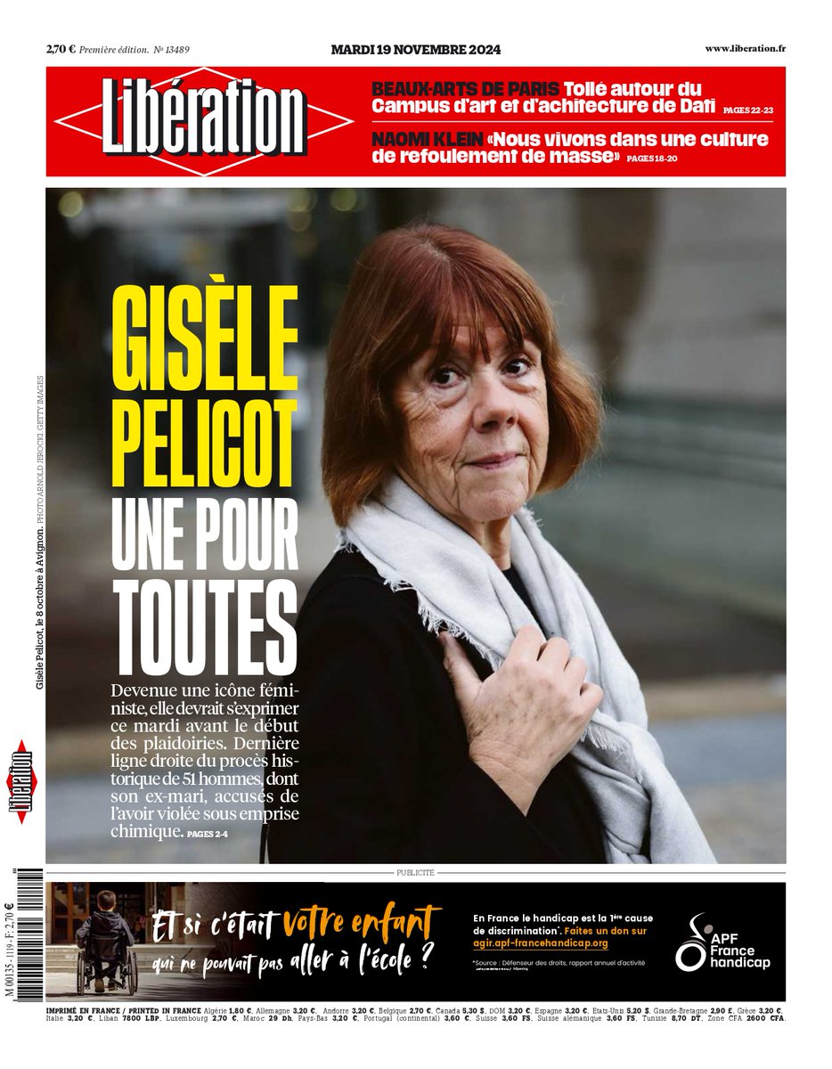Libération (@libe) on Twitter photo Gisèle Pelicot : une pour toutes
C'est la une de <a href="/libe/">Libération</a> ce mardi Gisèle Pelicot : une pour toutes
C'est la une de <a href="/libe/">Libération</a> ce mardi