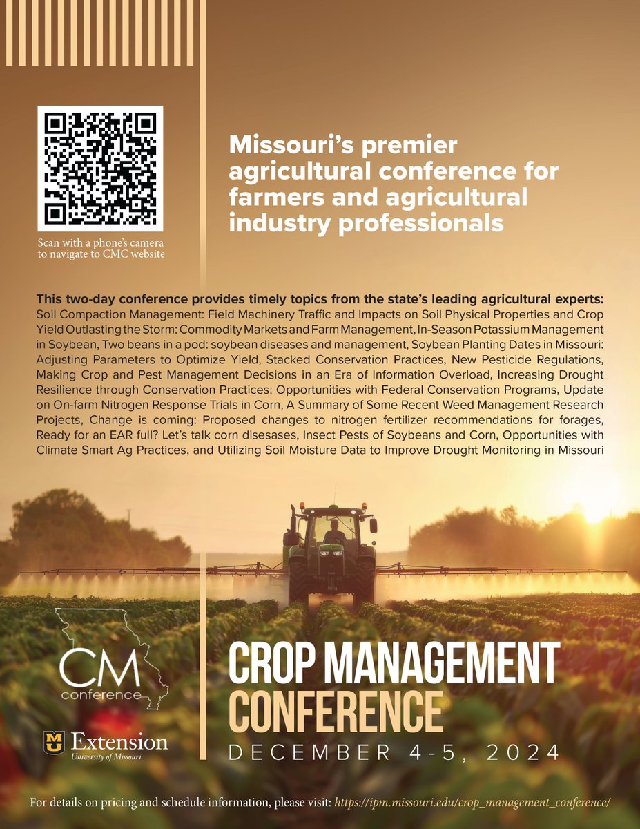 Mizzou IPM (@mizzouipm) on Twitter photo Early-bird registration for the 2024 Missouri Crop Management Conference ends this Thursday!
Don't miss out on discounted rates.
ipm.missouri.edu/crop_managemen…
<a href="/ShowMeWeeds/">Mizzou Weed Science</a>
<a href="/MUExtAgEnviron/">MU Extension - Agriculture and Environment Program</a>
<a href="/IvairValmorbida/">Ivair Valmorbida</a>
<a href="/MandyBish1/">Mandy Bish</a> Early-bird registration for the 2024 Missouri Crop Management Conference ends this Thursday!
Don't miss out on discounted rates.
ipm.missouri.edu/crop_managemen…
<a href="/ShowMeWeeds/">Mizzou Weed Science</a>
<a href="/MUExtAgEnviron/">MU Extension - Agriculture and Environment Program</a>
<a href="/IvairValmorbida/">Ivair Valmorbida</a>
<a href="/MandyBish1/">Mandy Bish</a>