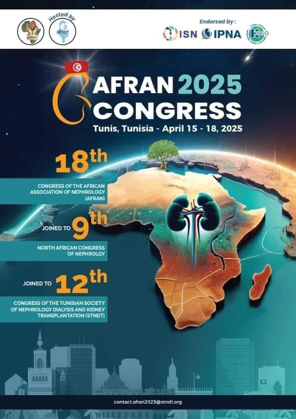 We are pleased to announce that Registration and Abstract Submission are now open for the 18th Congress of AFRAN in Tunisia
🌐️Registration: afran2025.com/fees.php 
Earlt bird until December 31
✍️Abstract Submission: afran2025.com/abstract.php
deadline is December 15