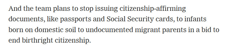 StatisticUrban's tweet photo. From the NYT - Trump is really going to try and stop birthright citizenship, contradicting the plain text of the 14th Amendment very clearly. https://t.co/in8Fnvwt9D