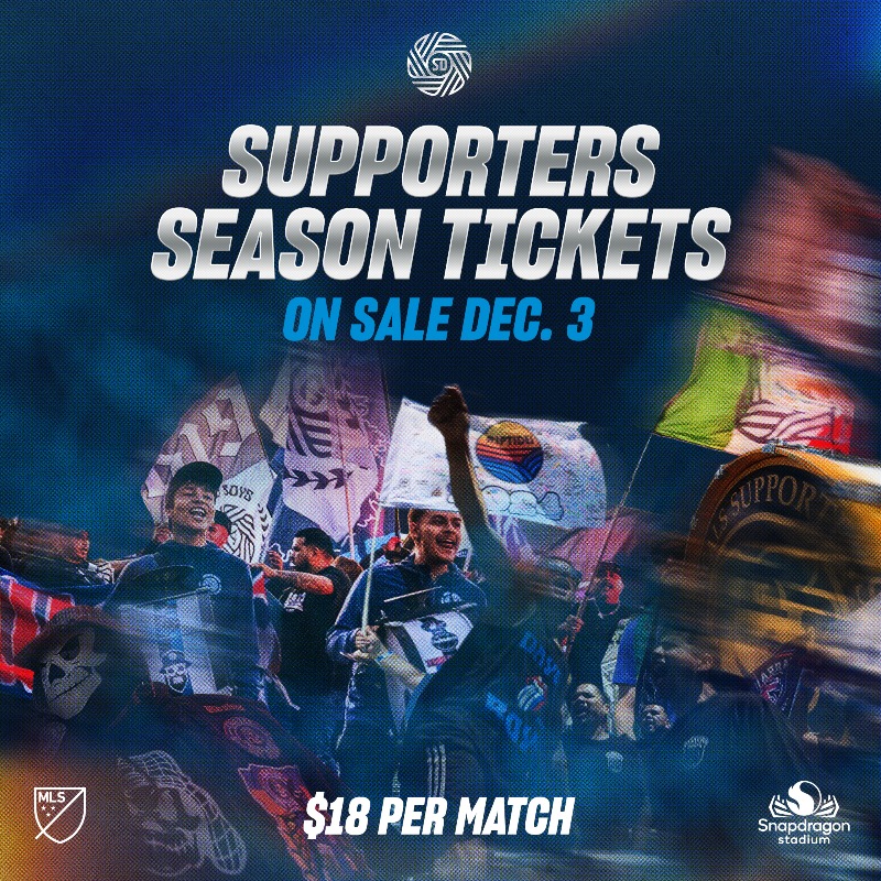 sandiegofc's tweet photo. 𝙀𝙡 𝙘𝙤𝙧𝙖𝙯𝙤́𝙣 𝙙𝙚𝙡 𝙚𝙨𝙩𝙖𝙙𝙞𝙤.

$18 supporter tickets, on sale December 3rd.

Here’s how to join 👇