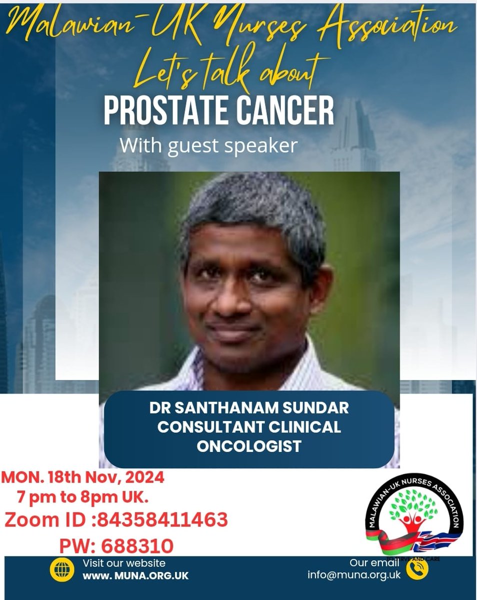 Malawian UK Nurses Association (@malawianuknurse) on Twitter photo What a timely session on Prostate cancer by Consultant Dr Sundar . Let's talk about Prostate cancer <a href="/chargladstone/">Charity Gladstone RN MBE. Matron Cardiac/Respirato</a> <a href="/AZNUK1/">AZNUK</a> <a href="/DrEmmieMalewezi/">Emmie Malewezi</a> What a timely session on Prostate cancer by Consultant Dr Sundar . Let's talk about Prostate cancer <a href="/chargladstone/">Charity Gladstone RN MBE. Matron Cardiac/Respirato</a> <a href="/AZNUK1/">AZNUK</a> <a href="/DrEmmieMalewezi/">Emmie Malewezi</a>