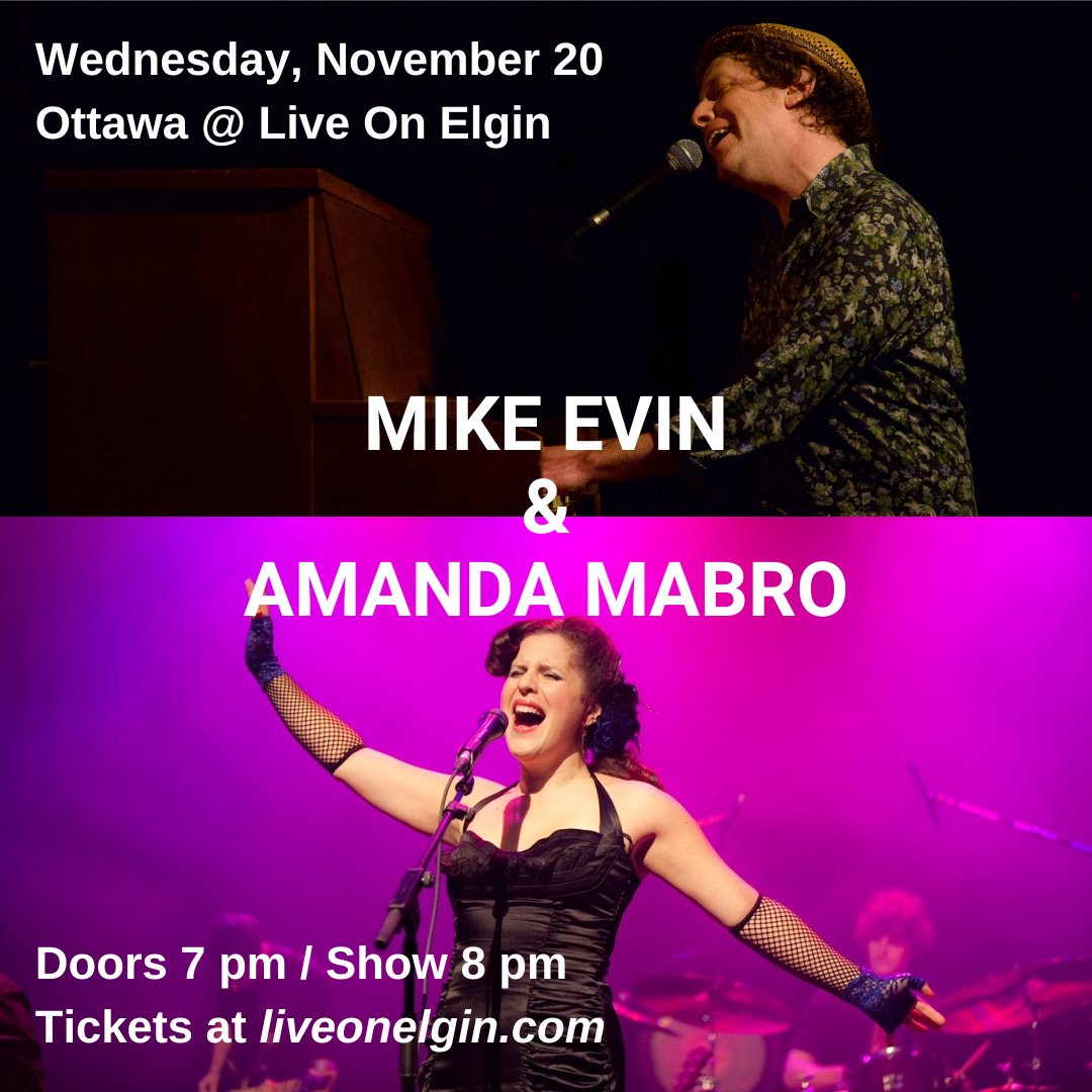 Ottawa! I'm excited to be reuniting with my good friend Amanda Mabro for a show at <a href="/liveonelgin/">LIVE! on Elgin</a> this Wednesday. We'd love to see you. Grab your tickets at revelree.ca/event/mike-evi…