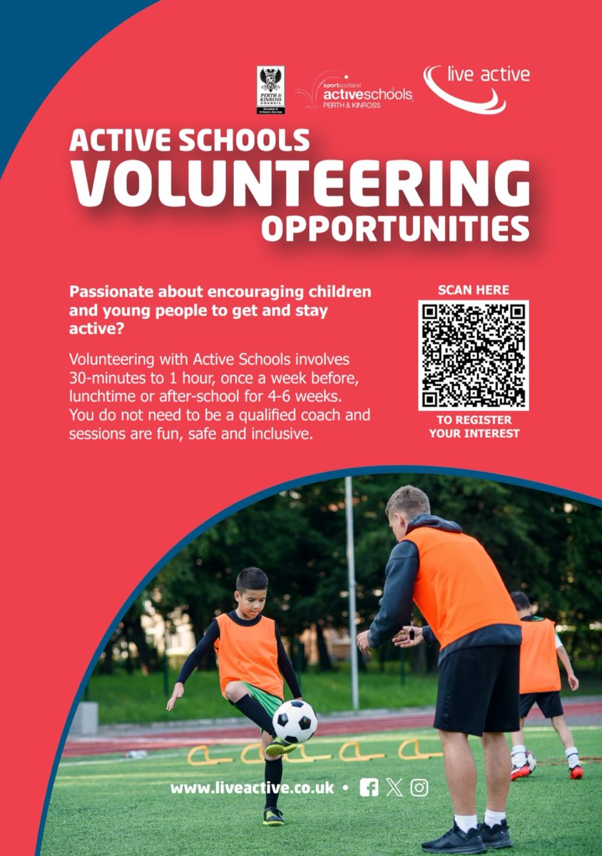 👉 We're looking for enthusiastic volunteer coaches to help deliver a range of sports and activities in Perth &amp; Kinross's schools.

📝 Please fill out the short form here to register your interest and one of the team will reach out to discuss further: tinyurl.com/y6947cep