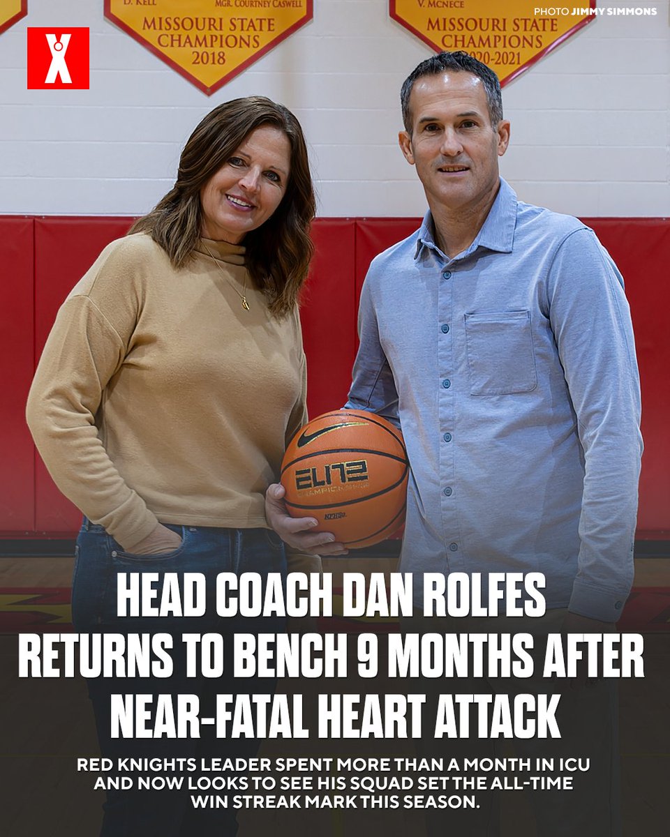 MaxPreps's tweet photo. In the midst of historic win streak, Incarnate Word Academy coach Dan Rolfes set to return to bench nine months after near-fatal heart attack. 🔥🏀

Full story ⬇️
https://t.co/IKXWUsW8tH https://t.co/As8GEMOFxr