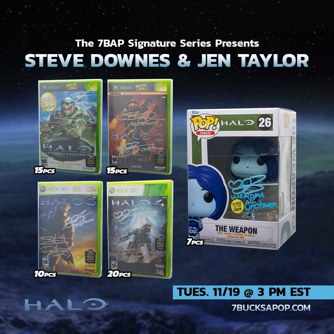 7BucksAPop's tweet photo. 🎮 TOMORROW, Tuesday, November 19th @ 3 PM EST 
Steve Downes &amp; Jen Taylor return to the #7BAPSignatureSeries! 

💥 Legendary Drop💥 
Snag individual or bundles here: https://t.co/fhzGAt39OU 

#7BAP #7BAPSignatureSeries #Halo #FunkoPop #VideoGames https://t.co/838EU916Tf