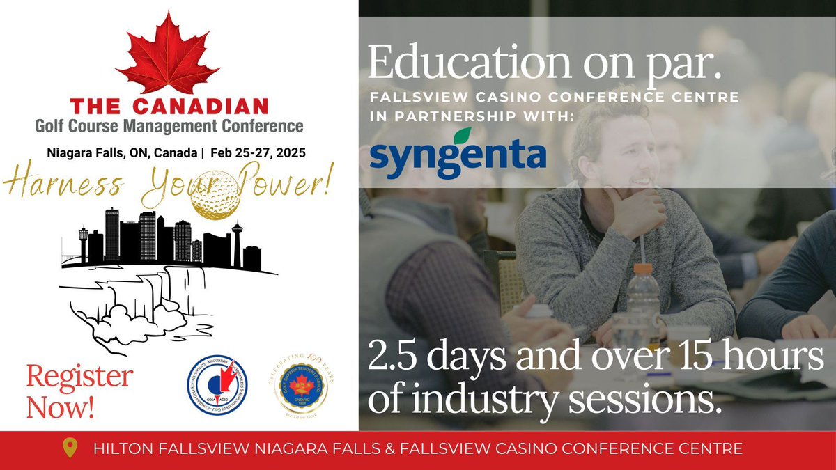 🎓 Exciting education sessions are in the works for The Canadian Golf Course Management Conference in February! Big thanks to <a href="/SyngentaTurfCA/">SyngentaTurfCanada</a> for their support in making it all happen. #OGSA #CGSA #TodayInOntario <a href="/GolfSupers/">CGSA</a> buff.ly/4elXvBF