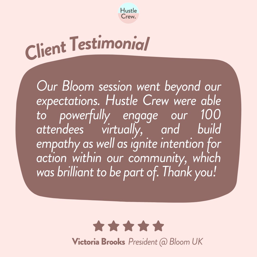 Our recent session with Bloom UK brought together 100 attendees for a powerful experience led by Hustle Crew. By building empathy and igniting a strong intention for action, we helped Bloom UK take its diversity and inclusion goals to the next level.