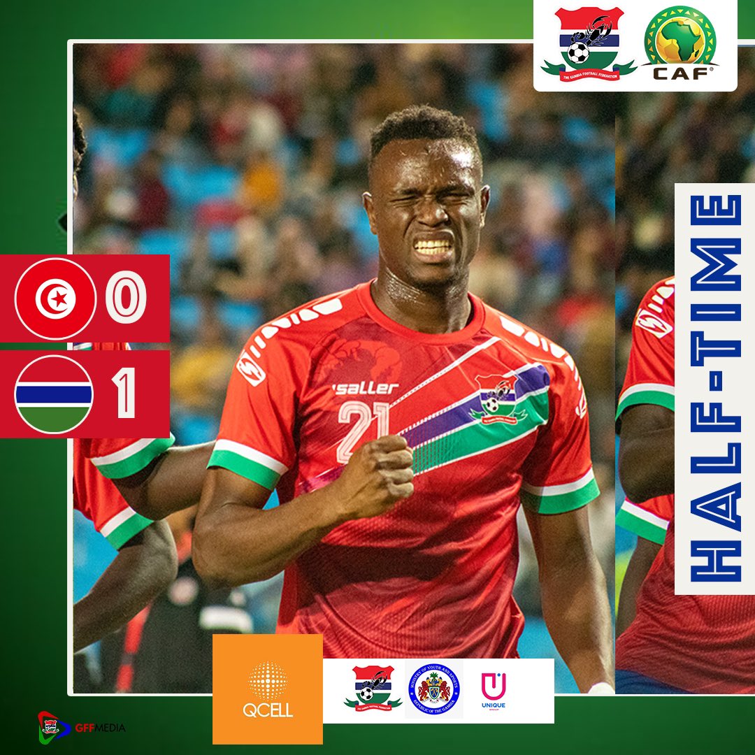 Halftime here in Rades as Abdoulie Ceesay’s first Gambia goal gives Scorpions a 1-0 lead against the hosts Tunisia. Musa Barrow provided the assist