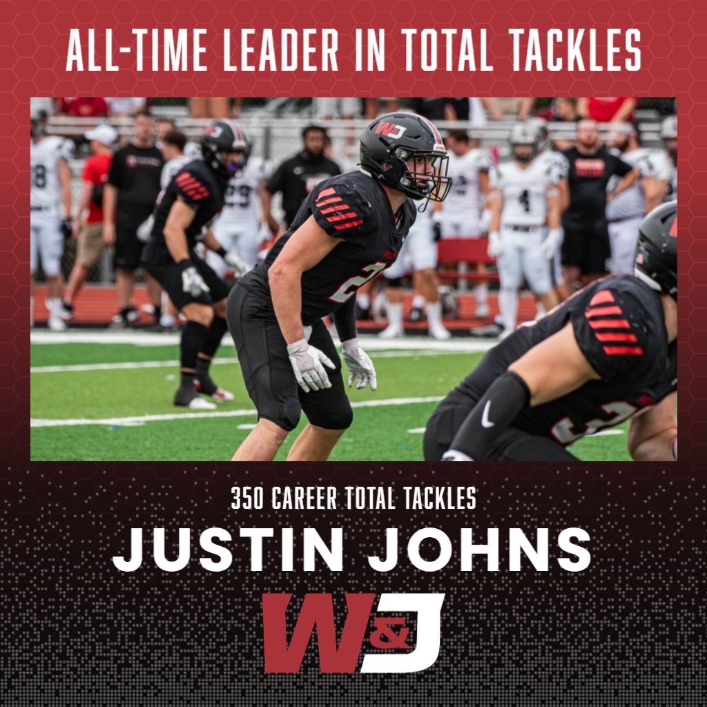 There's a new Tackle Leader at W&amp;J‼

Justin Johns tallied five tackles for a new 350 career tackle mark in the Presidents' 45-0 win over Allegheny to lift past former W&amp;J tackle leader Eric Field '04 (348 career tackles)!

Congratulations Justin!

#PrezPride🔴⚫