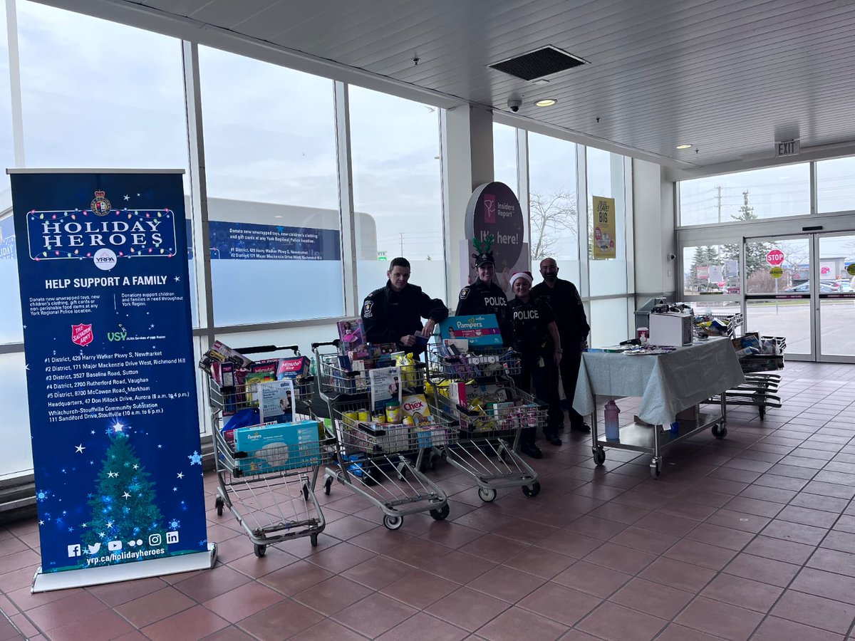 YRP's tweet photo. Can we get a round of applause for last weekend’s #HolidayHeroes heroes of the week?👏

Last week, we kicked-off the 28th annual #HolidayHeroes campaign, and we are now busy collecting food, toys, clothing, money and more for families and individuals in need in #YorkRegion.

This year we have set a goal to collect $150,000 in monetary and gift card donations.

These donations help purchase necessary items and allow us to support families in need after the holiday season has ended.

Every community needs its heroes. If you’d like to help us reach our goal, donate today at https://t.co/0t9CJh5LSQ.

#HolidayHeroes #YRP #YorkRegionalPolice #DeedsSpeak #HolidayHeroes2024
@yorkparamedics
