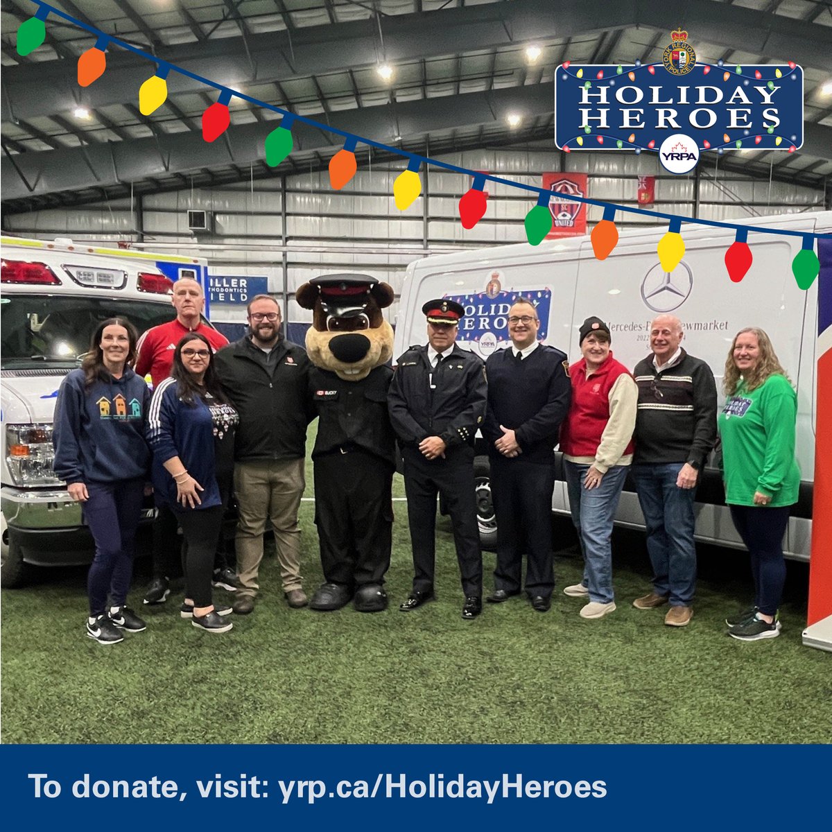 YRP's tweet photo. Can we get a round of applause for last weekend’s #HolidayHeroes heroes of the week?👏

Last week, we kicked-off the 28th annual #HolidayHeroes campaign, and we are now busy collecting food, toys, clothing, money and more for families and individuals in need in #YorkRegion.

This year we have set a goal to collect $150,000 in monetary and gift card donations.

These donations help purchase necessary items and allow us to support families in need after the holiday season has ended.

Every community needs its heroes. If you’d like to help us reach our goal, donate today at https://t.co/0t9CJh5LSQ.

#HolidayHeroes #YRP #YorkRegionalPolice #DeedsSpeak #HolidayHeroes2024
@yorkparamedics