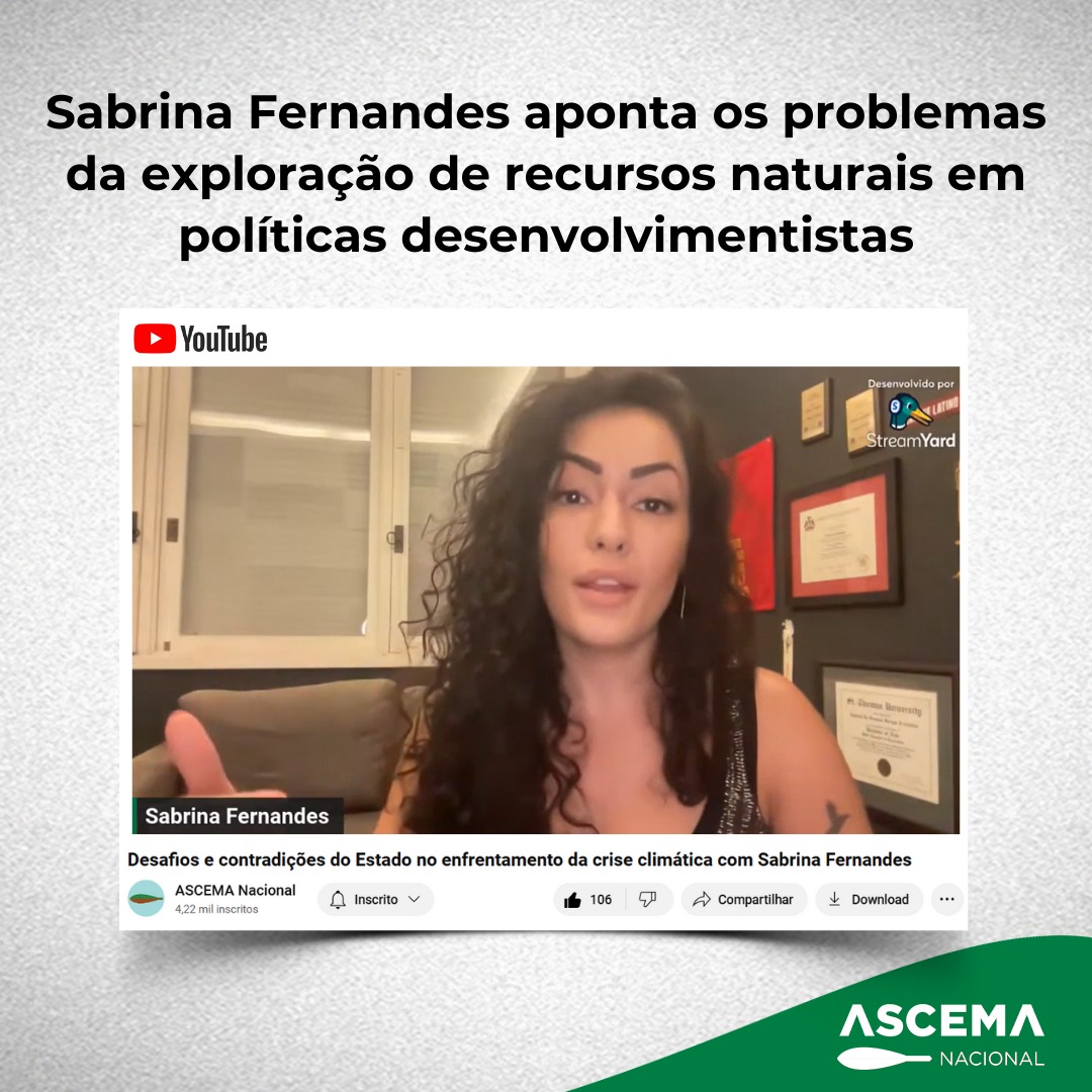 Durante a live para o Ciclo de Formação Política da Asibama-DF, Sabrina Ferandes falou sobre o uso dos recursos naturais para um projeto desenvolvimentista que pode trazer grandes problemas
youtube.com/watch?v=nfYqfi…
#CiclodeDebates #ASCEMANacional #AsibamaDF #FormaçãoPolítica