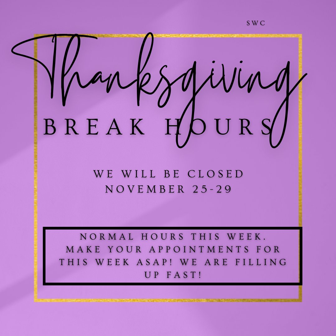 Thanksgiving Break is next week! We will be closed Monday-Thursday. We are observing normal hours this week. We'd love to have you in the Writing Center! #makingbetterwriters