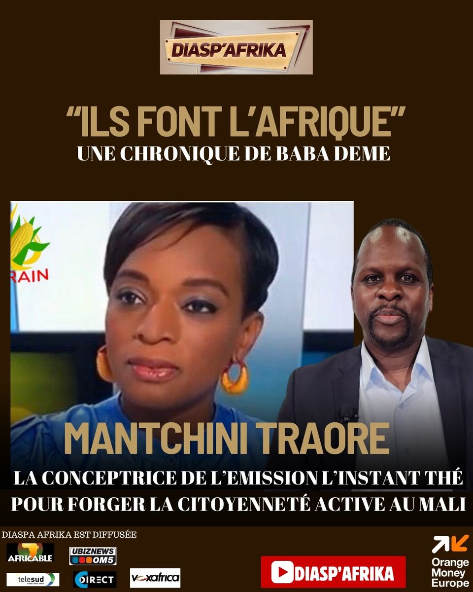 BabaDemeFR's tweet photo. Retrouvez cette semaine ma Chronique dans Diasp Afrika "Ils font l'Afrique" avec le portrait de Mantchini Traoré, conceptrice de L'Instant Thé. Son émission vise à former des citoyens actifs via des projets participatifs et le coaching des jeunes sur Africable, Ubiznews, Telesud https://t.co/5rQ1rhEhmf