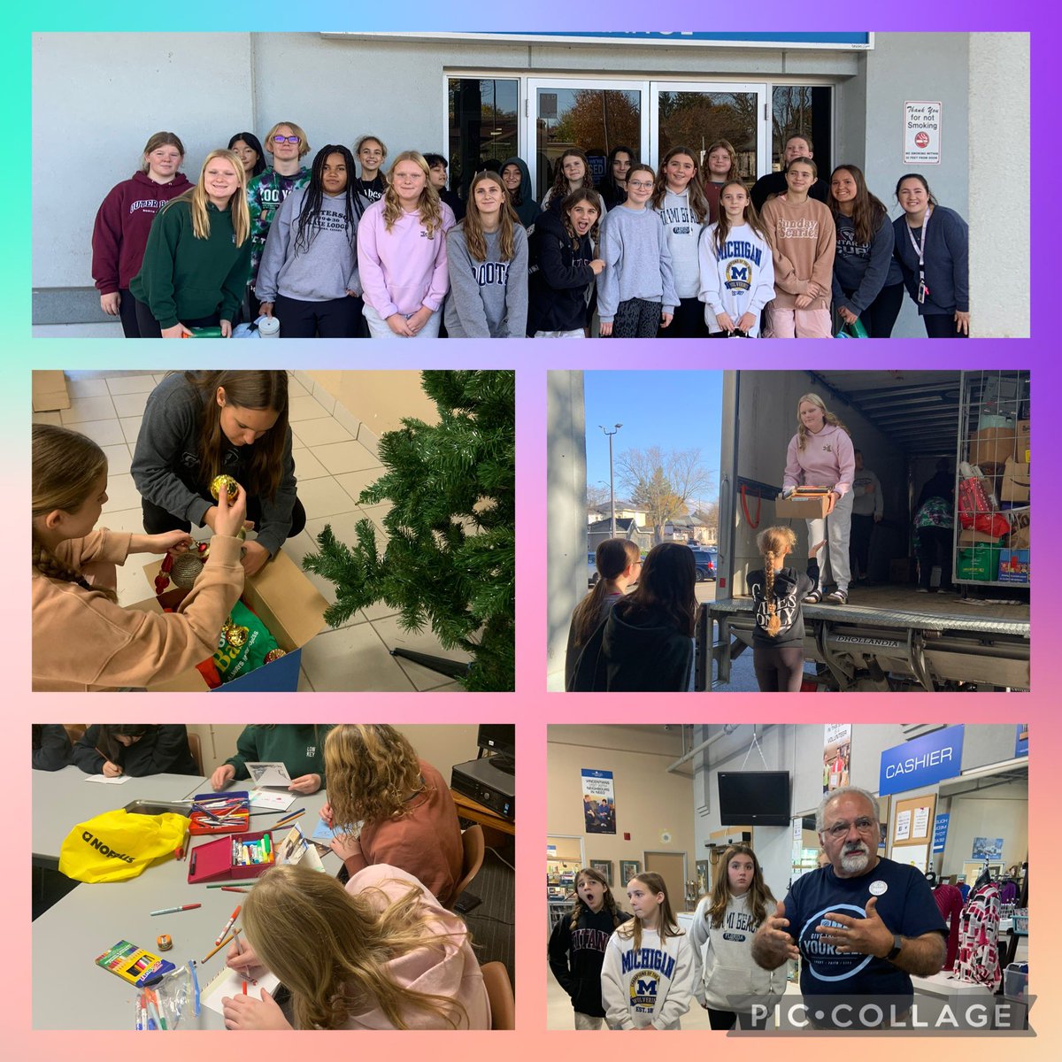 The Social Justice club did their first outreach at St. Vincent de Paul. They decorated Christmas trees for the store, made Christmas cards and helped unload donations. Thanks to the club members and a special thanks to Mr. Giordano for this amazing experience! <a href="/olopcatholic/">Providence</a>