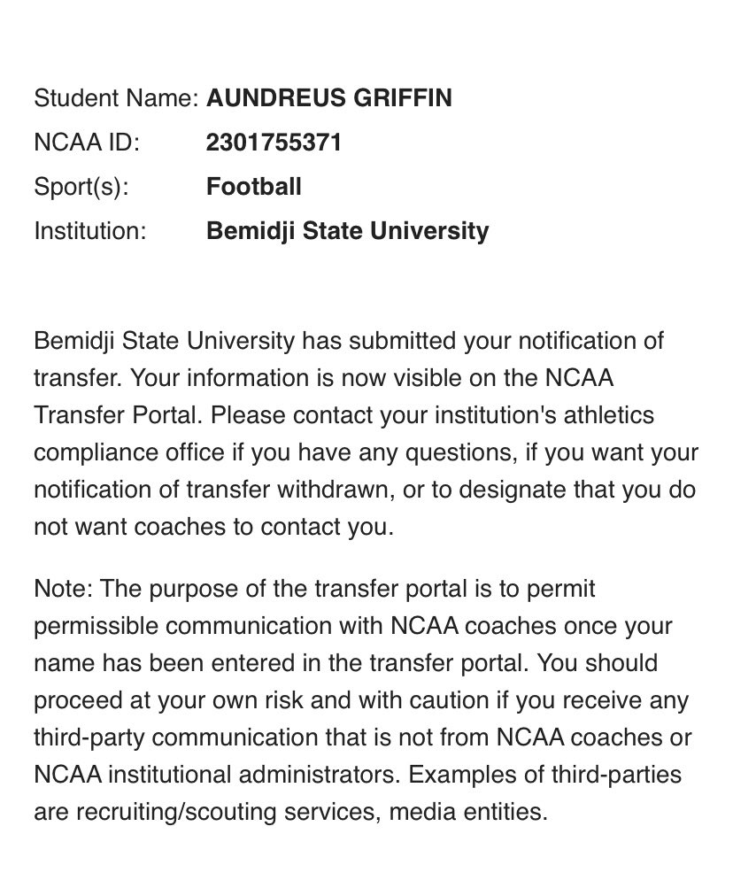 GriffinAundreus's tweet photo. Aundreus Griffin
WR
6’1”
185lbs
Transfer Portal
1 Year of Eligibility https://t.co/qZvDE9DT56