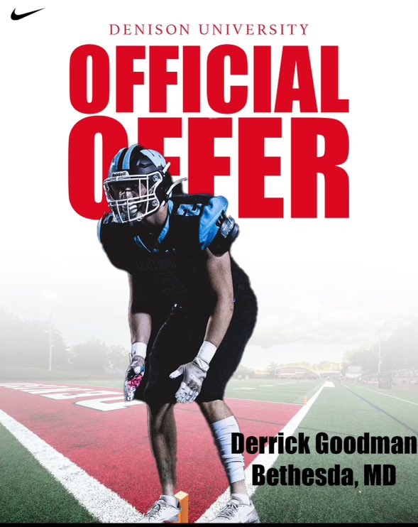 Derrick Goodman (@derrickgoody26) on Twitter photo After a great conversation with <a href="/coachhatem/">Jack Hatem</a> I am very grateful to have received my first offer from Denison University! #RollDenny
<a href="/coachjo51/">Jovon Johnson</a> <a href="/Whitmanfb_/">Whitman Varsity Football</a> <a href="/WWHSAthletics/">Whitman Sports</a> After a great conversation with <a href="/coachhatem/">Jack Hatem</a> I am very grateful to have received my first offer from Denison University! #RollDenny
<a href="/coachjo51/">Jovon Johnson</a> <a href="/Whitmanfb_/">Whitman Varsity Football</a> <a href="/WWHSAthletics/">Whitman Sports</a>
