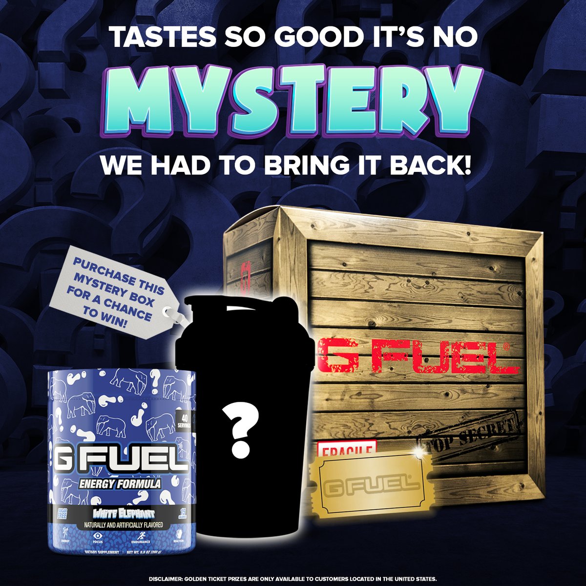 GFuelEnergy's tweet photo. 📦 MYSTERY BOX GIVEAWAY

🐘 White Elephant is BACK by popular demand! And this year, it's coming with a mystery shaker. Purchase this mystery box or a mystery shaker to enter to win a #GFUEL FRIDGE OR COOLER!!!

🛍️ Shop for your chance to win. 👇   
https://t.co/q88SkMTBuo  

🏆 Enter without purchase here. 👇
https://t.co/VvG3mhUcqB

🏆 Congratulations to last year's White Elephant $10,000 grand prize winner, Philip S from NY, who was chosen at random!