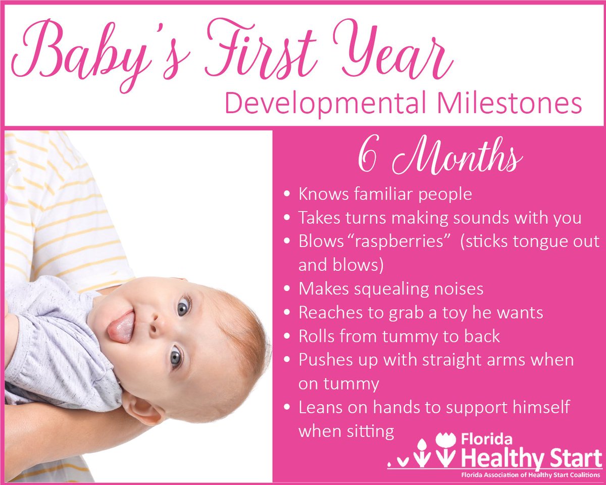FLHealthyStart's tweet image. 🌟 6-Month-Old Developmental Milestones! 🌟

Half a year already! At 6 months, your baby is hitting exciting milestones and showing off new skills. Here’s what to look for:

#BabyMilestones #6MonthsOld #GrowingUp #EarlyDevelopment #ParentingTips