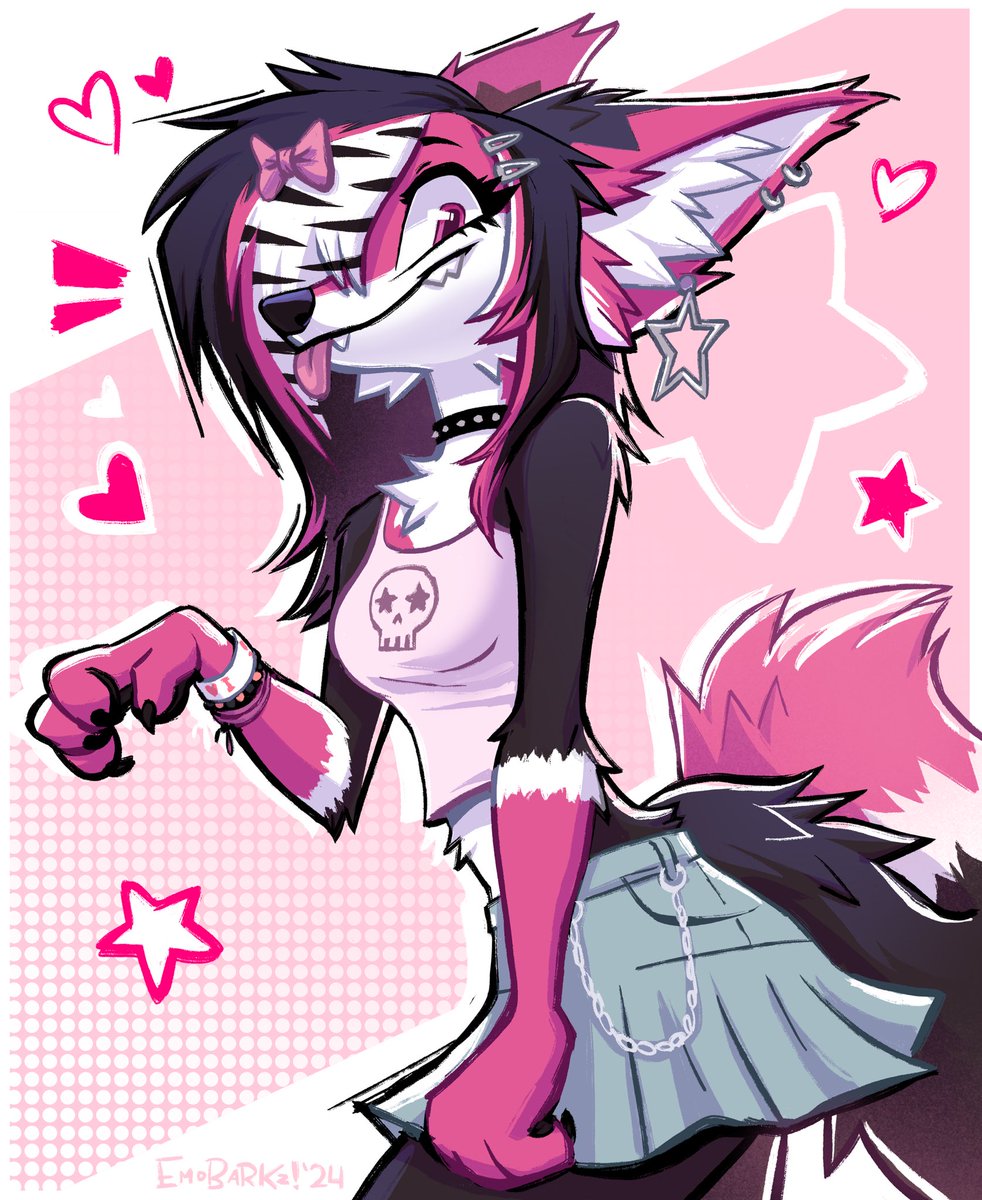 emobarkz's tweet photo. My side of an art trade with @fieaux !! 💖🖤✨⭐️ 

#furryart #furry https://t.co/Veqp928PiW