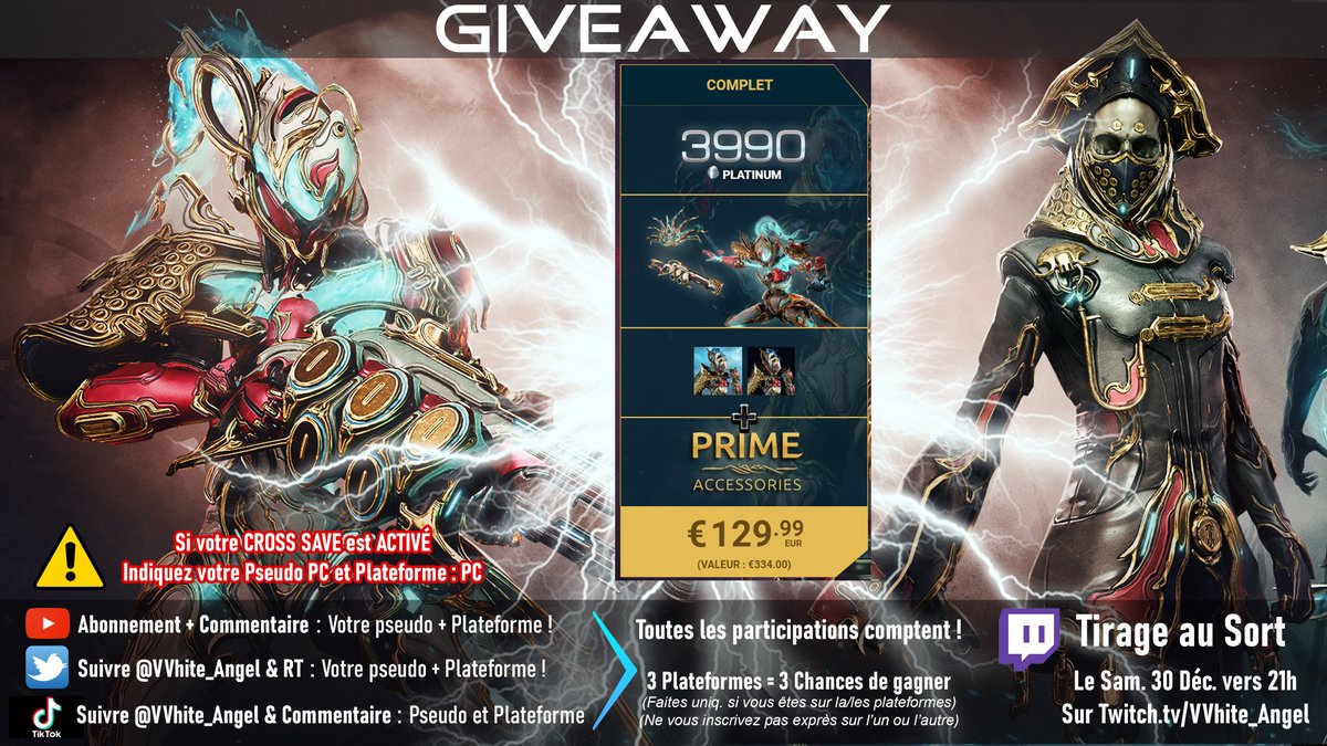 VVhite_Angel's tweet photo. ✨GIVEAWAY XAKU PRIME !
Thanks @PlayWarframe💖

✅TOUTES PLATEFORMES
✨XAKU PRIME COMPLETE + STUFF
✨3990 Platines
✨3 Mois Boosters

‼️ TàS : 30 Décembre - 21h ttv/vvhite_angel

Participer : 
‼️ Follow @VVhite_Angel
‼️ Repost &amp; Pseudo + Plateforme

Bonne chance à tous ! https://t.co/3YSVg9DoFu