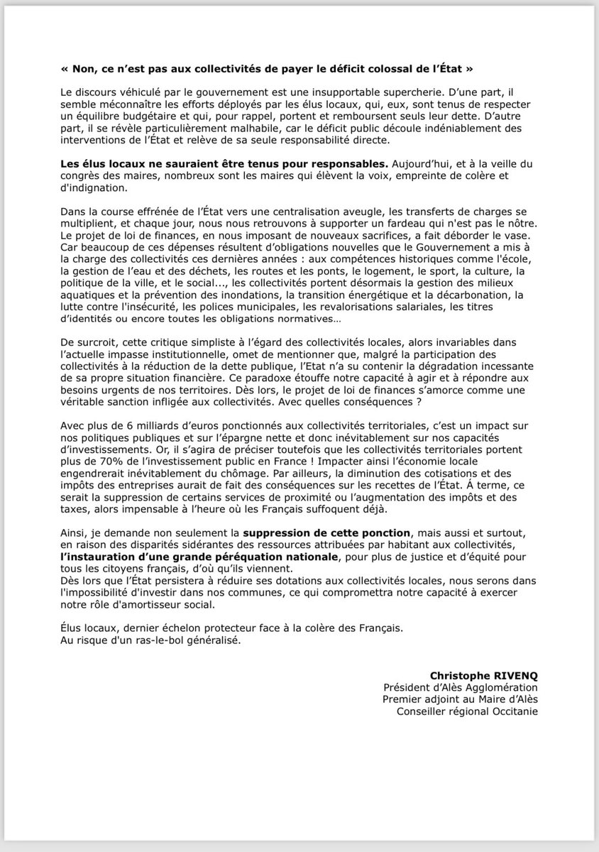 À la veille du Congrès des maires et présidents d’intercommunalité de France, ma tribune pour alerter sur la situation des communes si rien n’est fait ⤵️