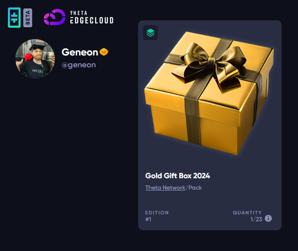 📢 3 days until the VIP Gift Box 2024 challenges end on <a href="/ThetaDrop/">ThetaDrop</a>.

Giving away [Gold Gift Box 2024] Edition #1.
To Enter:
❤️ and 🔁 this post
✅ follow me
🗨️ your ThetaDrop @ username

📝 Drawing this Friday.
NFT: thetazilla.thetadrop.com/nft/nft_x61jxg…

$THETA