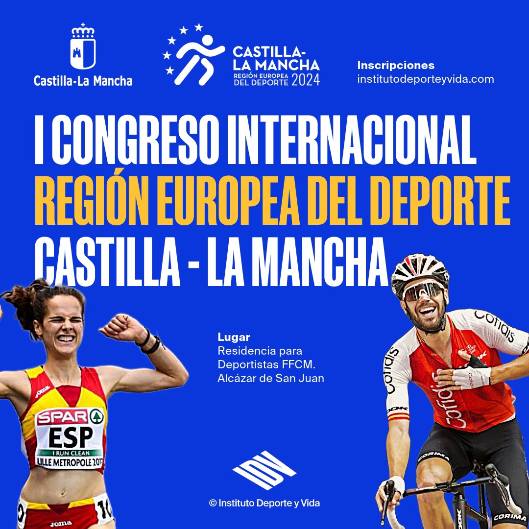 deportesclm's tweet image. 🇪🇺 El próximo 29 y 30 de noviembre se celebra en Alcázar de San Juan el ‘I Congreso Internacional de Castilla-La Mancha’ en el marco de la designación de nuestra región como Región Europea del Deporte.

✍🏼 Más info e inscripciones: deportes.castillalamancha.es/congreso-regio…

#DeportesCLM
