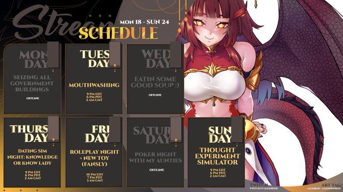 THIS WEEK'S SCHEDULE ✨⚔️ (NOV 18 - 24)
 ? yu enmi
#aledraw https://t.co/chwycsojOY
