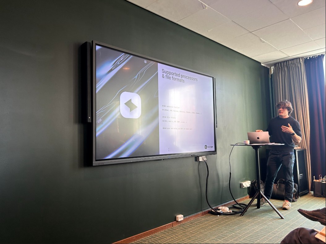 HexRaysSA's tweet photo. Thank you #7LAB for having us at your event last week. Our own Henri de Moffarts talked about #IDAPro, its use cases and key features. We were also fortunate to be joined by @joelreymont who demonstrated how he uses IDA to reverse DJI drones in war efforts. https://t.co/pCNJ2IFd2J
