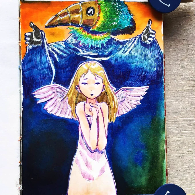 こだまさんの影響でアナログ水彩いいな!ってなってます昔のやつはカラー筆ペンとかも併用していました。 