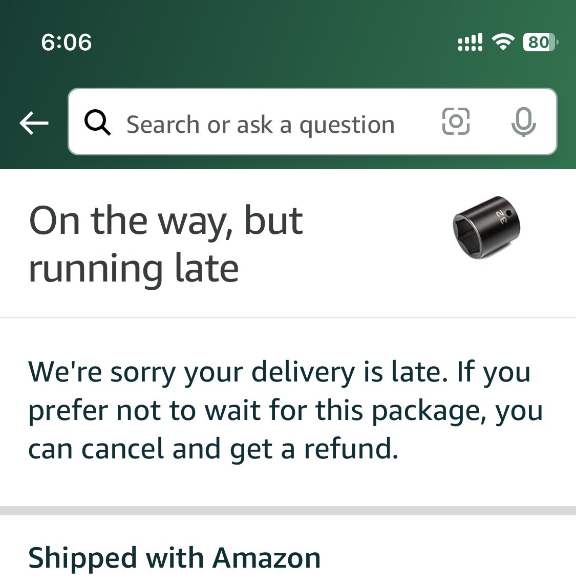 photoguyeric's tweet photo. @amazon uh. Guys? How about a credit for this being late? I got a car on jackstands waiting for this so I can finish a job. Almost debated getting g a rental for a few days just to go buy tools/parts to get this done… https://t.co/vFZFQGIGxR