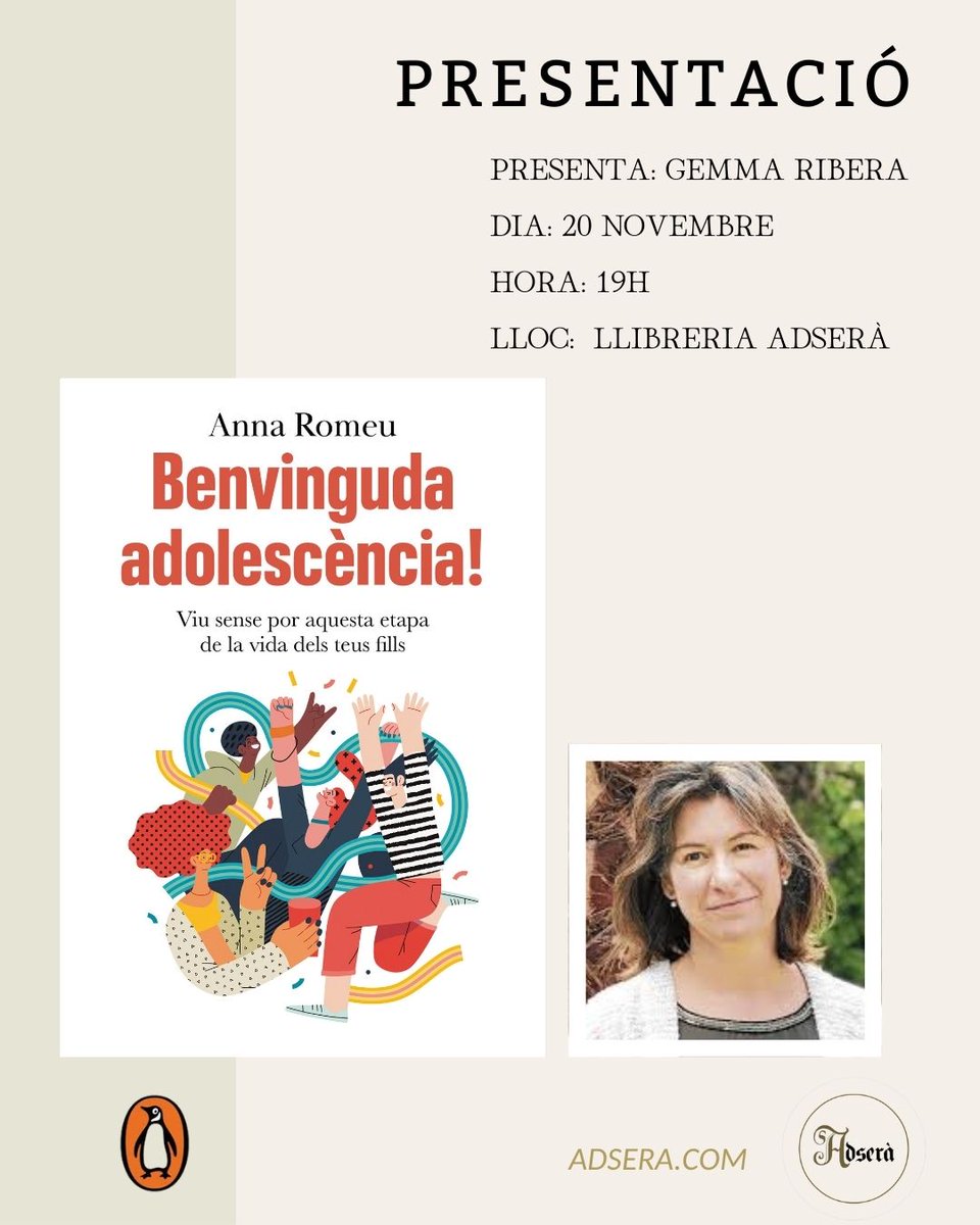 DIMECRES 20

📖 BENVINGUDA ADOLESCÈNCIA!
👤 Anna Romeu amb Gemma Ribera
📍Llibreria Adserà de #Tarragona
🕖 19 h