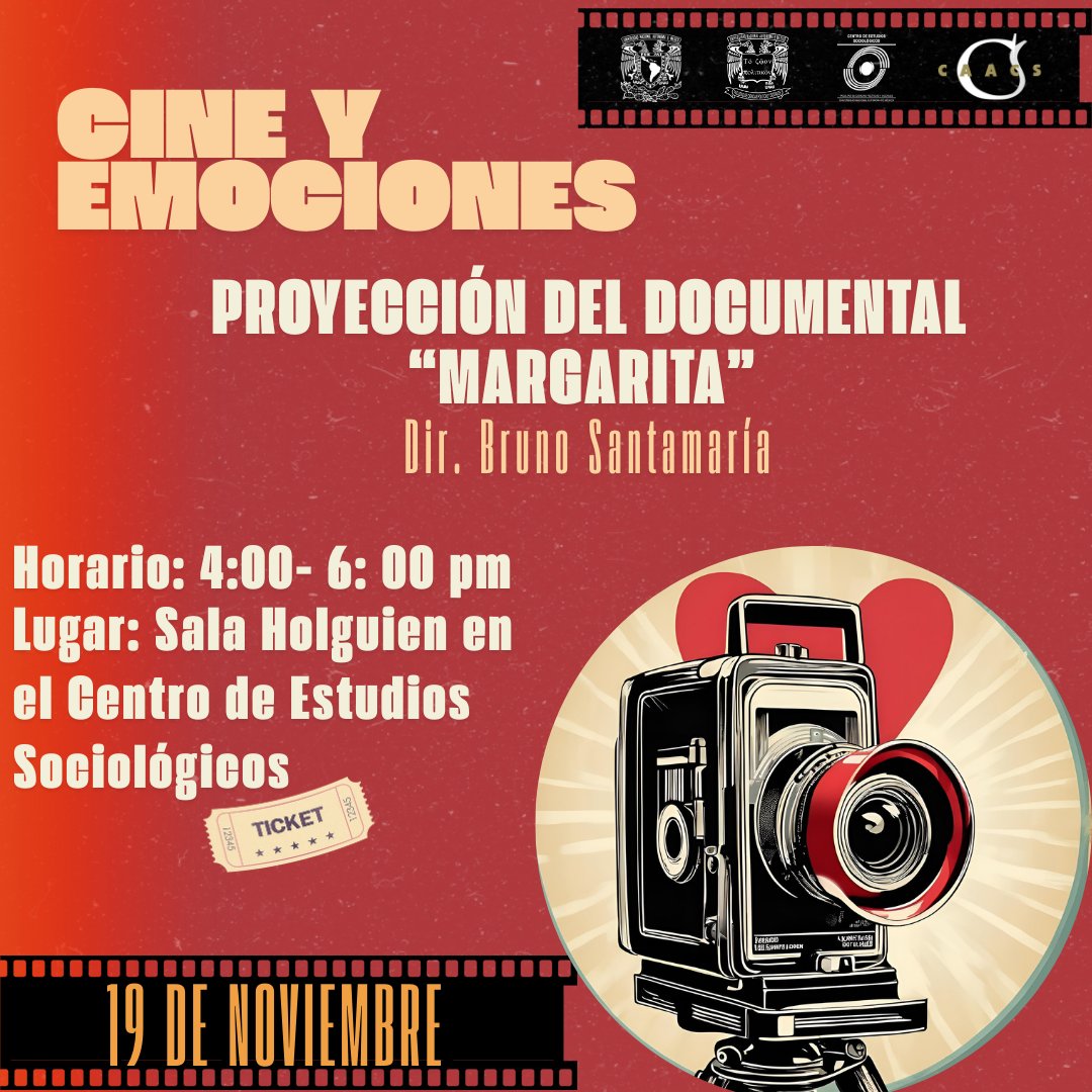CES_FCPyS's tweet photo. ⚠️ M A Ñ A N A⚠️
El #CAACS y el CES Centro de Estudios Sociológicos FCPyS, UNAM  te invitan a la proyección del documental "Margarita" del Dir. Bruno Santamaría 🎬

📆 Martes 5 de noviembre 
⏰ 6:00 -7:30 pm 
📍Sala de juntas Fernando Holguin, CES 

#CES #Sociología #FCPyS #UNAM https://t.co/7LspwMrt1R