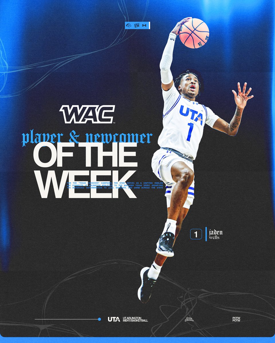 UT Arlington Men’s Basketball (@utamavsmbb) on Twitter photo Congratulations to <a href="/Flashyjay_2/">Jaden Wells🕺🏾🏀</a> on earning his first WAC Player of the Week and WAC Newcomer of the Week awards for his performance last week!
📰 : utamavs.us/MBBWellsPOTW
#BuckEm 🐎 | #EmptyTheTank🪫 Congratulations to <a href="/Flashyjay_2/">Jaden Wells🕺🏾🏀</a> on earning his first WAC Player of the Week and WAC Newcomer of the Week awards for his performance last week!
📰 : utamavs.us/MBBWellsPOTW
#BuckEm 🐎 | #EmptyTheTank🪫