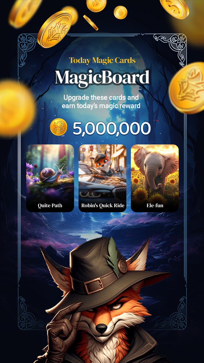 ✨ The Magic Cards of the Day have dropped! 🌟

Head to the Magic Board tab, upgrade these cards, and unlock massive rewards in Robin Gold. Don’t miss your chance to level up! 💰🔮

t.me/robin_gold_gam…

#RobinGold #MagicCards #MagicBoard #CryptoGaming #TapToEarn #LevelUp