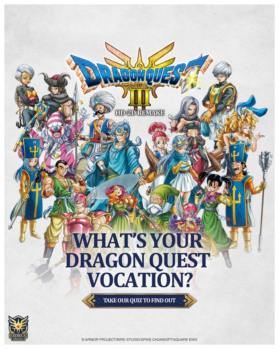 DragonQuest's tweet photo. Are you a natural born Hero? Or are you a wildcard like the Gadabout?

Find out what your vocation would be in #DragonQuest III HD-2D Remake with our quiz -- and be sure to share your results in the comments or by using #MyDragonQuestVocation!

❓ https://t.co/gNh3vWcunx https://t.co/ojhqqc0Szt