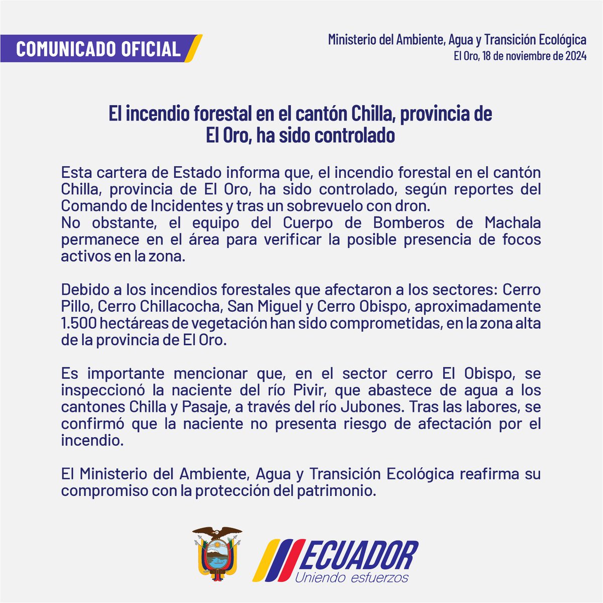EcuadorMAE's tweet photo. El Ministerio del Ambiente, Agua y Transición Ecológica informa ⤵️ https://t.co/cqVUgYd9xY