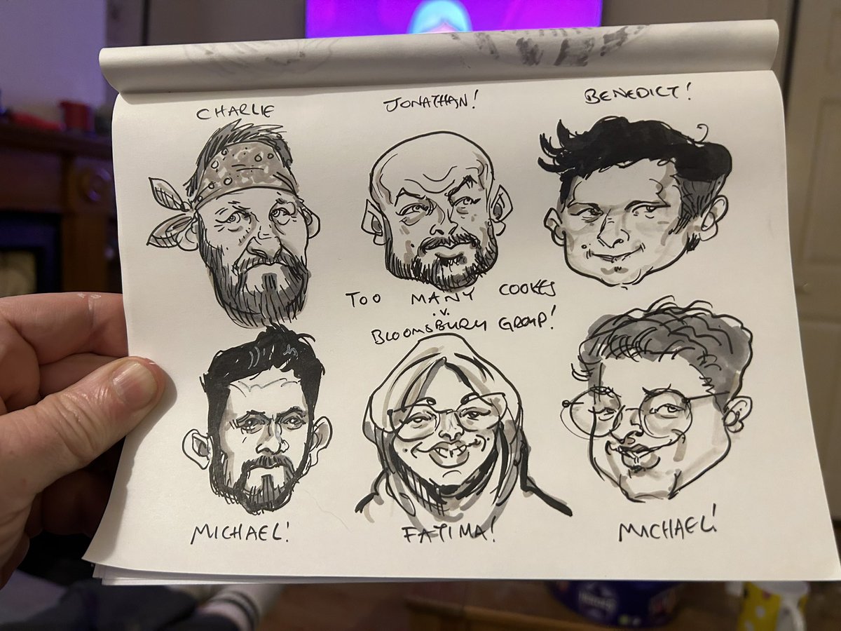 kavatarz's tweet photo. Well done #BloomsburyGroup! A very narrow win over the excellent #TooManyCookes! #OnlyConnect #speeddrawing #livedrawing #caricature #quizzymonday https://t.co/qdUiZOJP7u