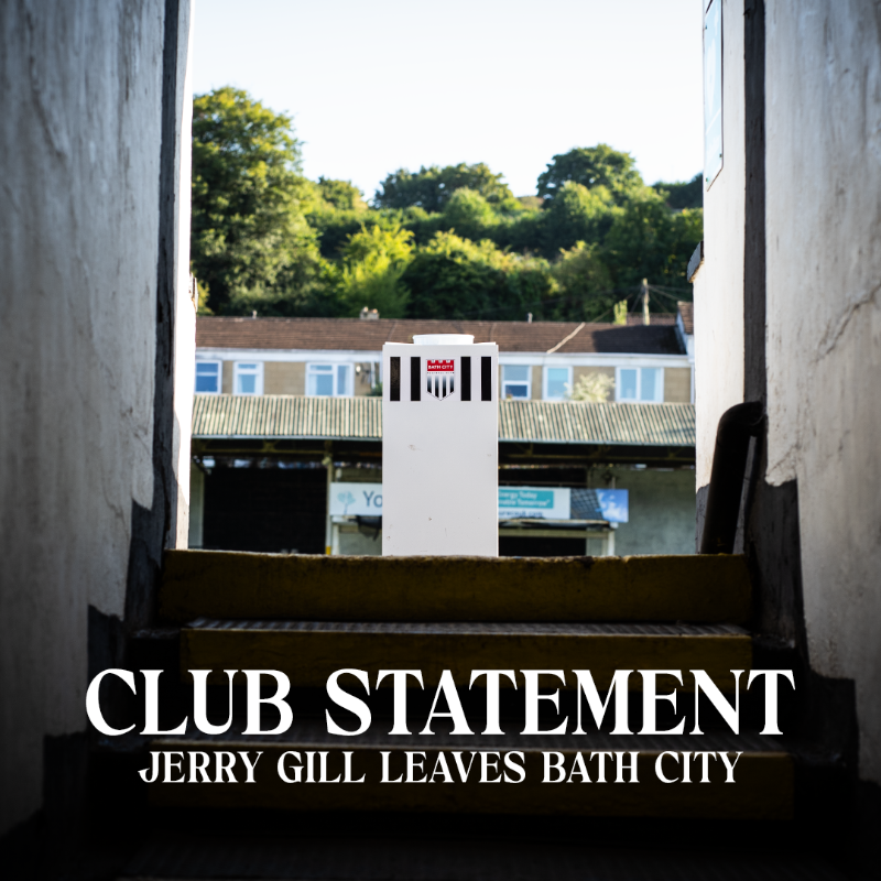 BathCity_FC's tweet photo. After lengthy discussions over the weekend, Bath City FC and Jerry Gill have mutually agreed to part company with immediate effect.

Full statement ⬇️

⚫️⚪️ #Romans